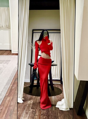 ISGRX 苏妲己 升级长袖原创设计秋冬高个子圣诞新年套装红裙气质