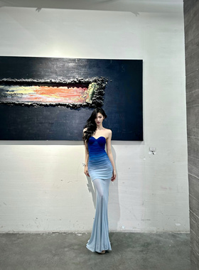 ISGRX 心花怒放原创设计海边高个子连衣裙度假礼服抹胸沙滩裙小众