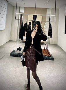 ISGRX 声色犬马 原创设计安可拉红短裙气质御姐秋冬皮裙高级感