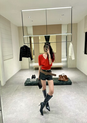 ISGRX 花无缺 原创设计红色毛衣秋冬辣妹不规则长袖显瘦性感御姐