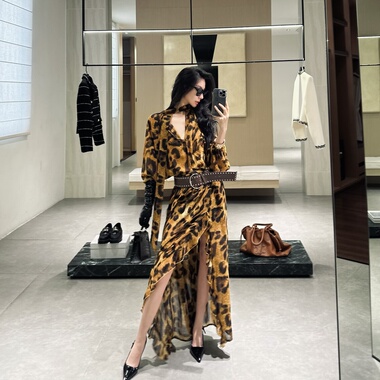 ISGRX 影评人 原创设计性感豹纹印花连衣裙御姐气质设计感连衣裙