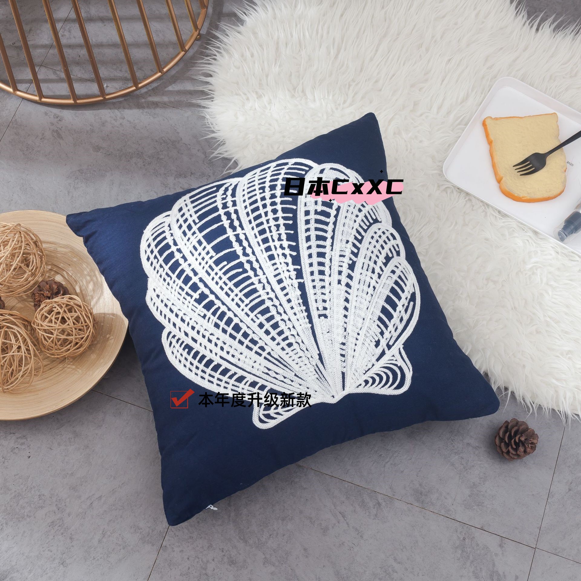 地中海风格方型蓝色棉麻 家居客厅办公室抱枕靠垫装饰摆件ES21