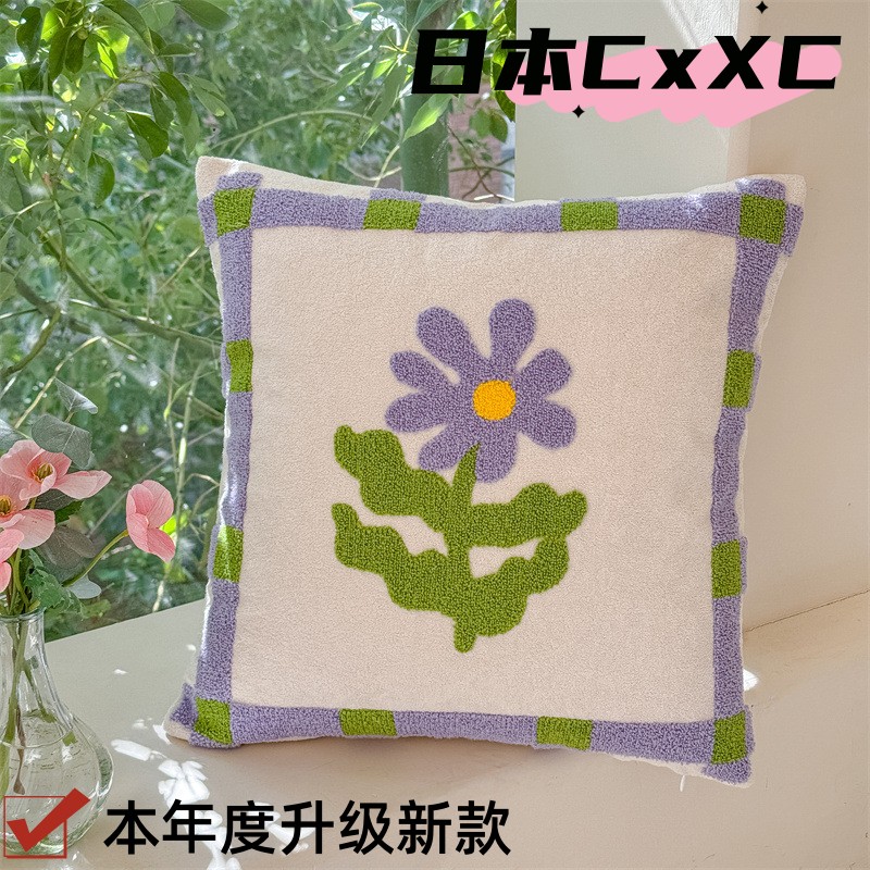 北欧客厅毛巾绣抱枕靠垫卧室床头靠垫腰枕靠背抱枕套含芯ES38