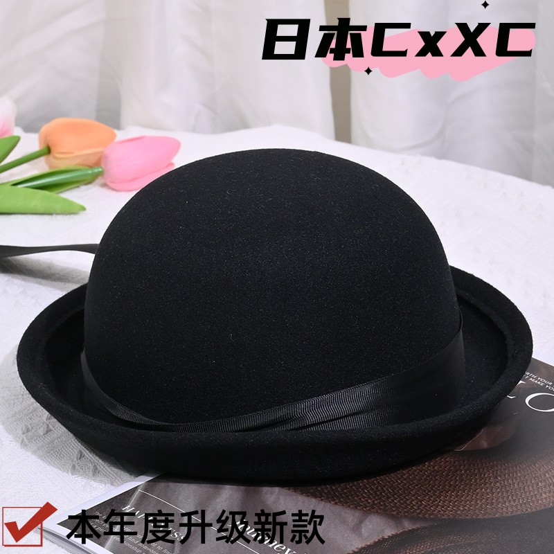 帽子女日本jk制服小圆帽毛呢学院风蝴蝶结幼稚园百搭圆顶礼帽e465