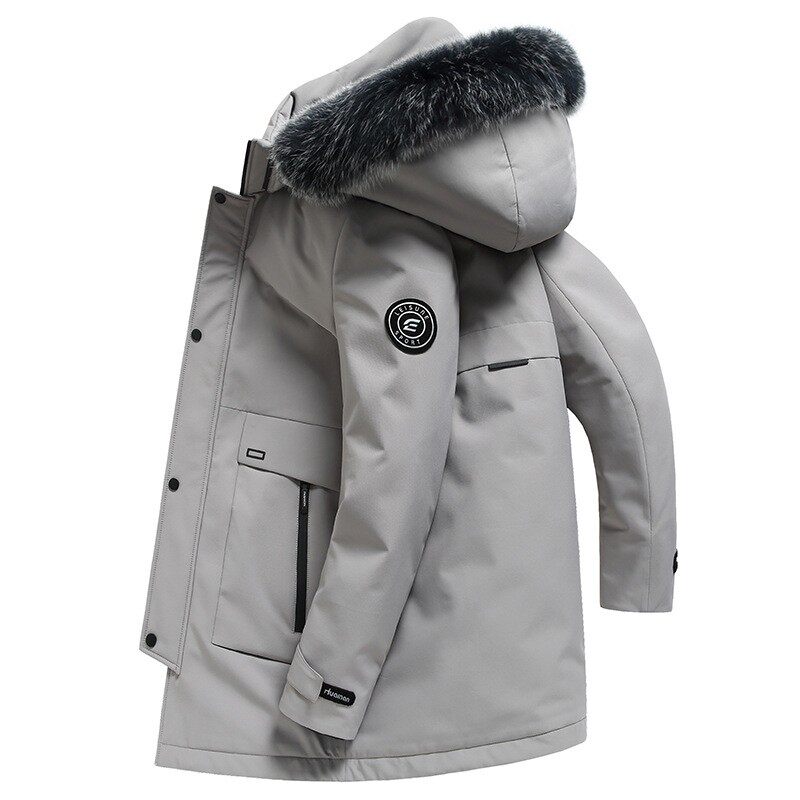 羽绒服男加厚中长款白鸭绒狐狸毛领羽绒服防寒潮流外套男xl13