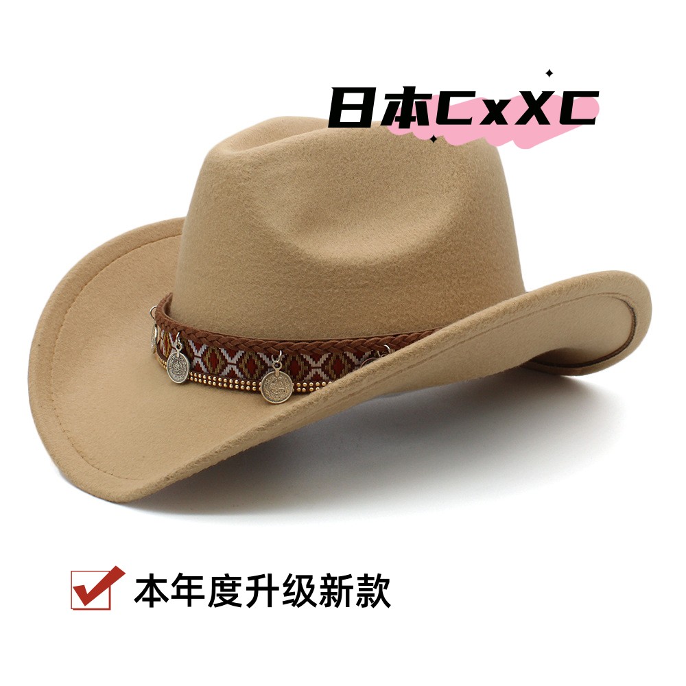 帽子女款欧美毛呢西部牛仔帽时尚显脸小礼帽显脸小大帽檐e506