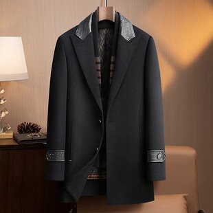 真皮领双面呢羊毛大衣男士秋冬潮流脱卸鹅绒内胆呢子外套大码xl81