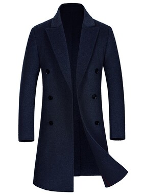 秋冬新款双排扣大衣过膝长款双面呢大衣男士加厚羊毛大衣风衣xl54