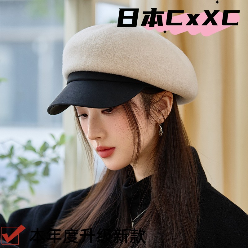 百搭英伦风贝雷帽秋冬帽子女加厚防风保暖画家帽韩版大头围报e102
