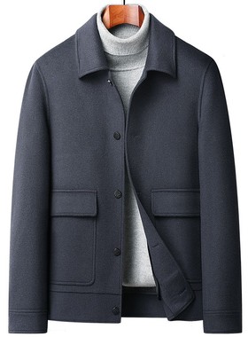 纯色简约双面呢羊毛茄克男青年秋冬新款羽绒脱卸内胆双面呢外xl46