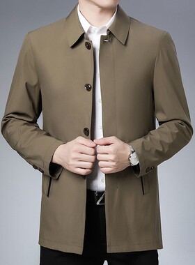 春秋新款商务夹克男纯色翻领茄克中长外套男士休闲夹克衫xl54
