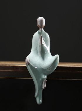 禅意陶瓷工艺品无相小佛新中式客厅书房玄关装饰哥窑创意人物摆件