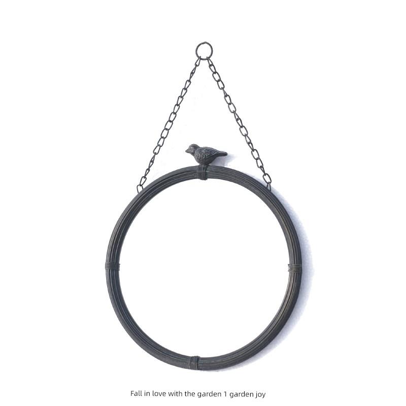 爱上花园 园艺杂货 家居露台装饰挂件 铁艺黑色站鸟壁挂镜子