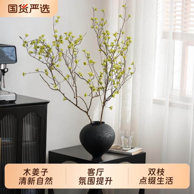 森空间彷真绿色植物装饰木姜子高级感真树枝花艺客厅桌面摆件真花