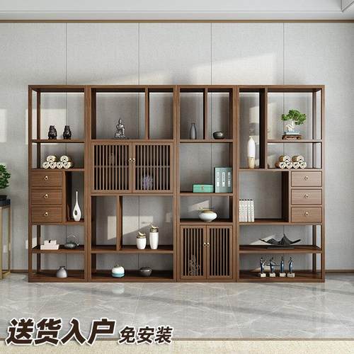 新中式实木博古架榆木书柜书架多宝阁置物架酒柜展示柜茶叶展示柜