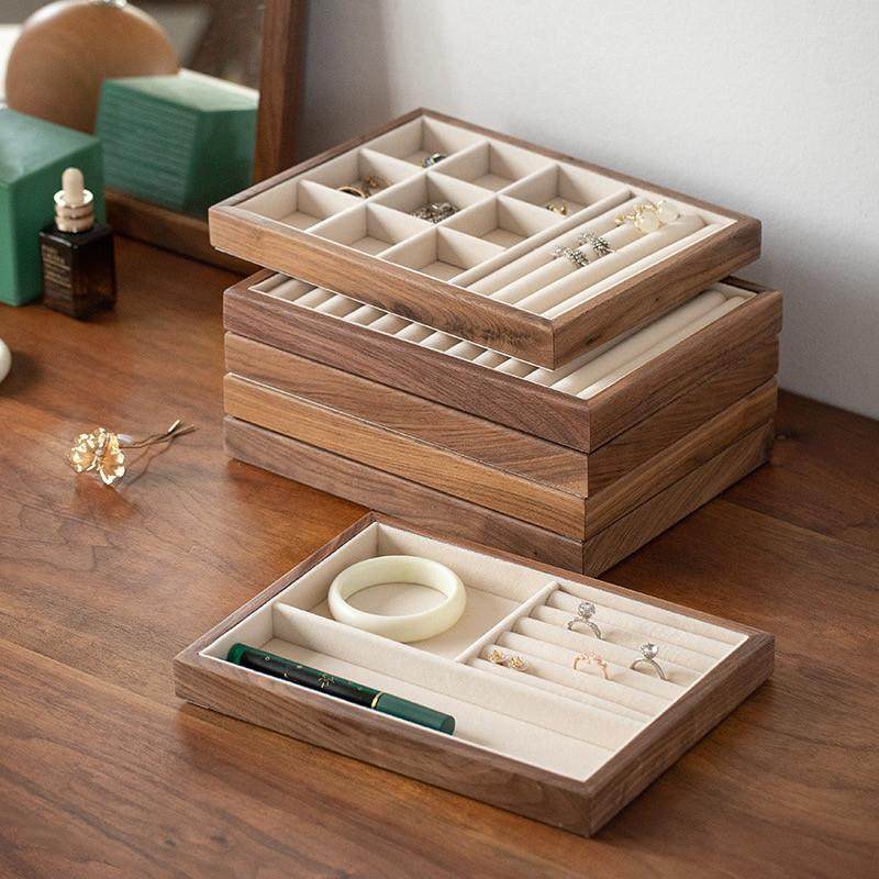 胡桃木高档首饰盒实木展示托 托盘网红大容量耳饰项炼饰品盘摄影,收纳整理,首饰盒,淘宝优惠券,粉丝福利购,淘宝优惠卷