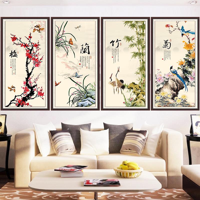 5D钻石画客厅满钻梅兰竹菊2024新款点贴钻十字绣砖石秀水晶钻石绣