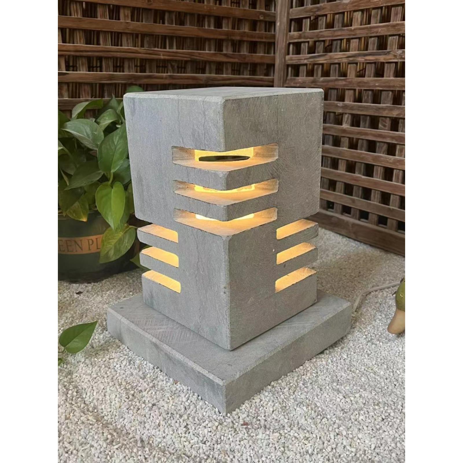 石灯笼日式庭院仿古中式太阳能石灯户外石头灯塔景观电石灯雕摆件