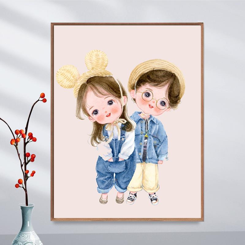 可爱情侣钻石画2025新款卡通小幅简单5d点贴钻十字绣客厅卧室满钻