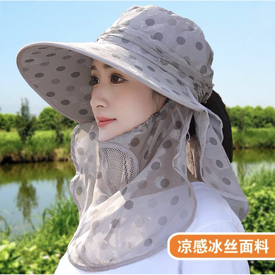 夏季2025新款防晒帽子中老年女士帽面罩遮脸太阳帽防紫外线遮阳帽