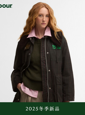 Barbour X Ganni 联名 Hooded Tartan Duffle 女士油蜡夹克