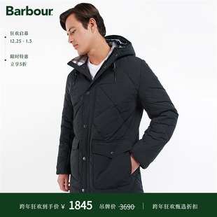 连帽绗缝夹克 秋冬格纹里保暖中长款 Barbour Moben男士