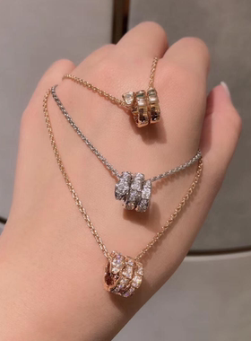 刘亦菲同款蛇骨蛇形蛇头锁骨项链女头尾镶钻满钻光面吊坠2026新款