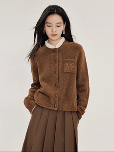 复古圈圈纱开衫毛衣女2025年冬秋冬花边圆领软糯复古针织外套长袖