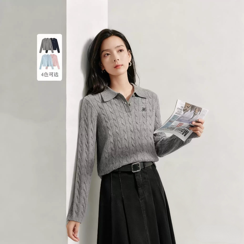 复古老钱风麻花针织衫女2026年春秋季新款学院POLO衫通勤毛衣