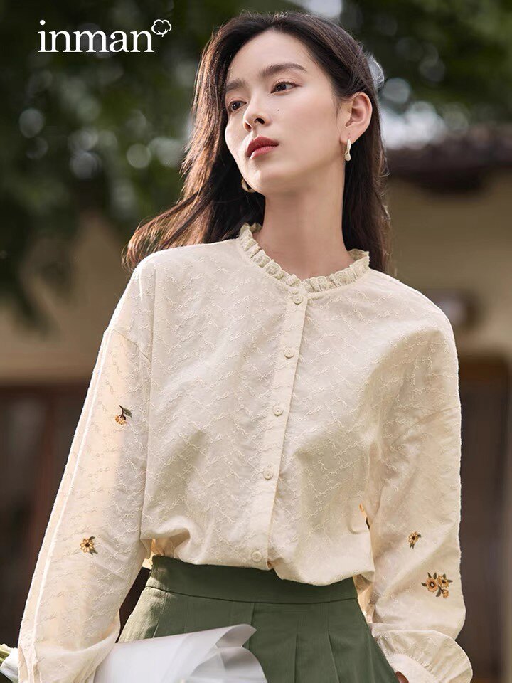 茵曼立领木耳边长袖衬衫女士2022年秋季新款法式职业花边纯棉衬衣使用感如何?