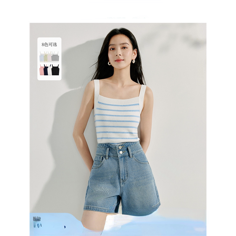 条纹方领针织吊带背心女2026年夏季新款内搭显瘦无袖打底上衣