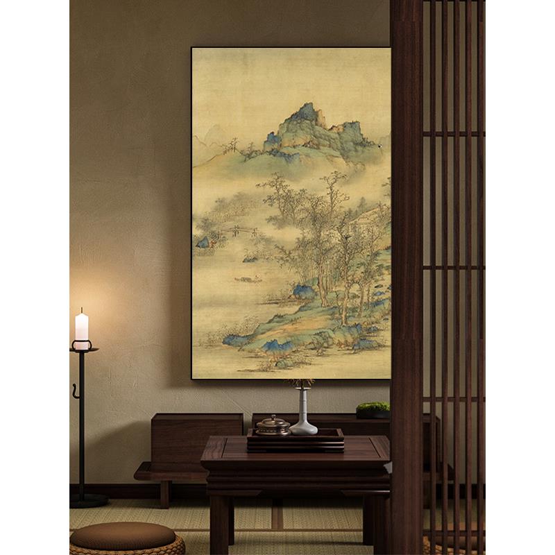 新中式客厅装饰画炊烟袅袅中古风沙发背景墙挂画侘寂禅意玄关壁画