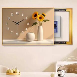 奶油风电表箱装饰画带钟表向日葵免打孔挂画遮挡配电箱开关电闸盒