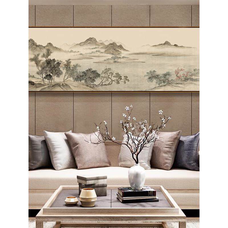 新中式沙发背景墙装饰画客厅风水靠山国画山水水墨挂画大尺寸壁画