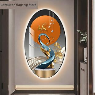 定制无障碍奢华轩椭圆形装饰画，近似进门，吉祥鹿挂画，创意圆形