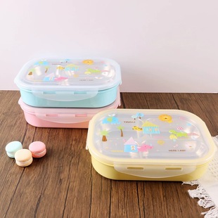 卡通印花304不锈钢饭盒保温分格儿童学生上班专用食品级餐盘