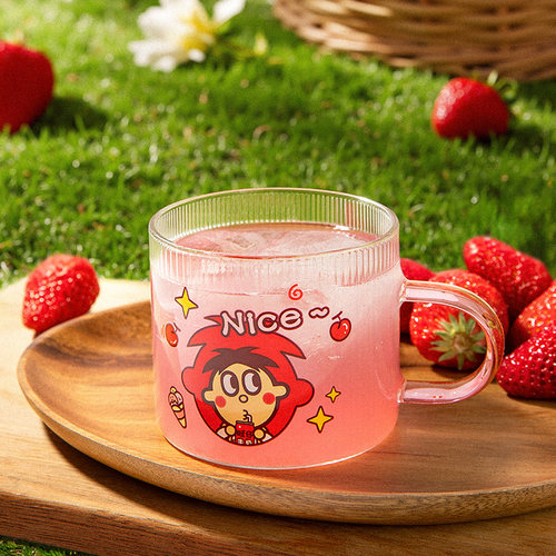 旺旺周边旺仔透明玻璃杯水杯红黄绿可爱杯子
