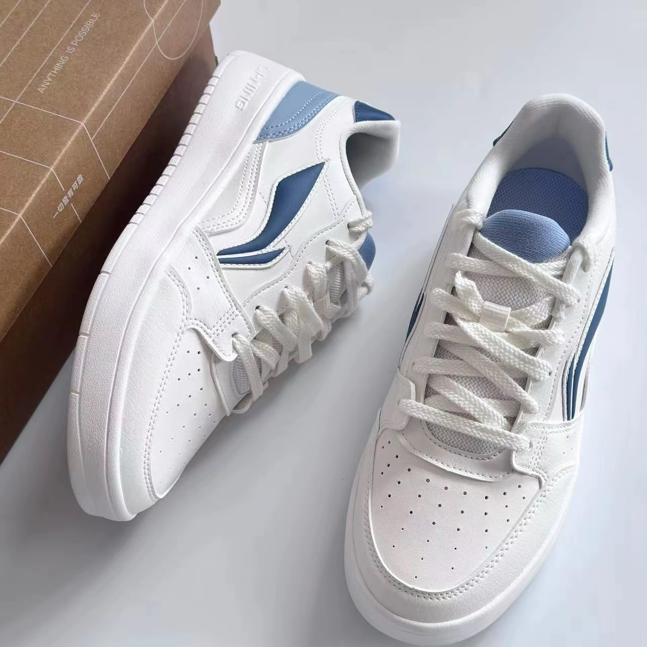 LiNing李宁 元宝百搭厚底小白鞋 防滑减震耐磨增高板鞋AGCT339-4