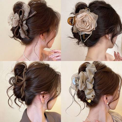 tktk干枯玫瑰花朵抓夹大号发量多发夹女2025新款感盘发鲨鱼夹