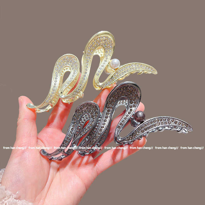 轻奢感简约波浪闪闪大号盘发抓夹头饰后脑勺鲨鱼夹发夹子发卡