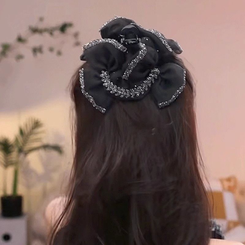 新款网纱流苏蝴蝶结氛围感气质款鲨鱼夹百搭精致优雅气质时尚抓夹