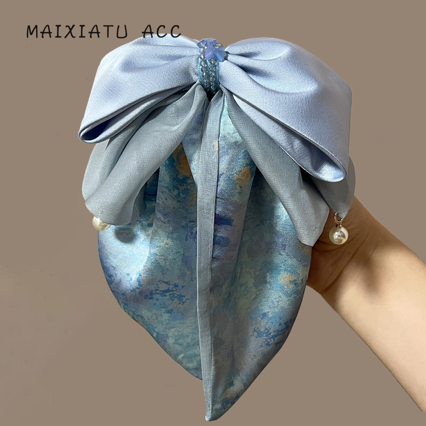 tktk兰诺【碧落】蓝色真丝蝴蝶结抓夹夏日清新优雅马尾夹小众发夹