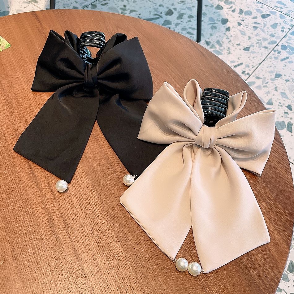 气质新款大蝴蝶结飘带抓夹后脑勺小号鲨鱼夹高马尾发夹甜美头饰