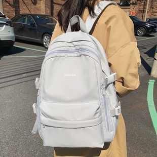 2026新款校园纯色简约百搭双肩包女高中学生初中生上课书包大容量