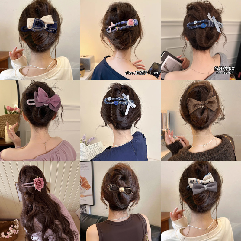 tktk韩式蝴蝶结鸭嘴夹感大号后脑勺一字夹女生发量多抓夹发卡头饰
