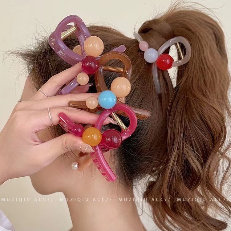 清新果冻~彩色豆发夹女后脑勺网红抓夹2024新款感鲨鱼夹头饰