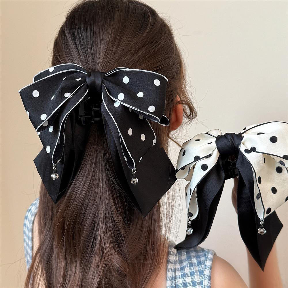 韩系布艺波点蝴蝶结发夹感个性时尚抓夹气质百搭小众马尾夹女