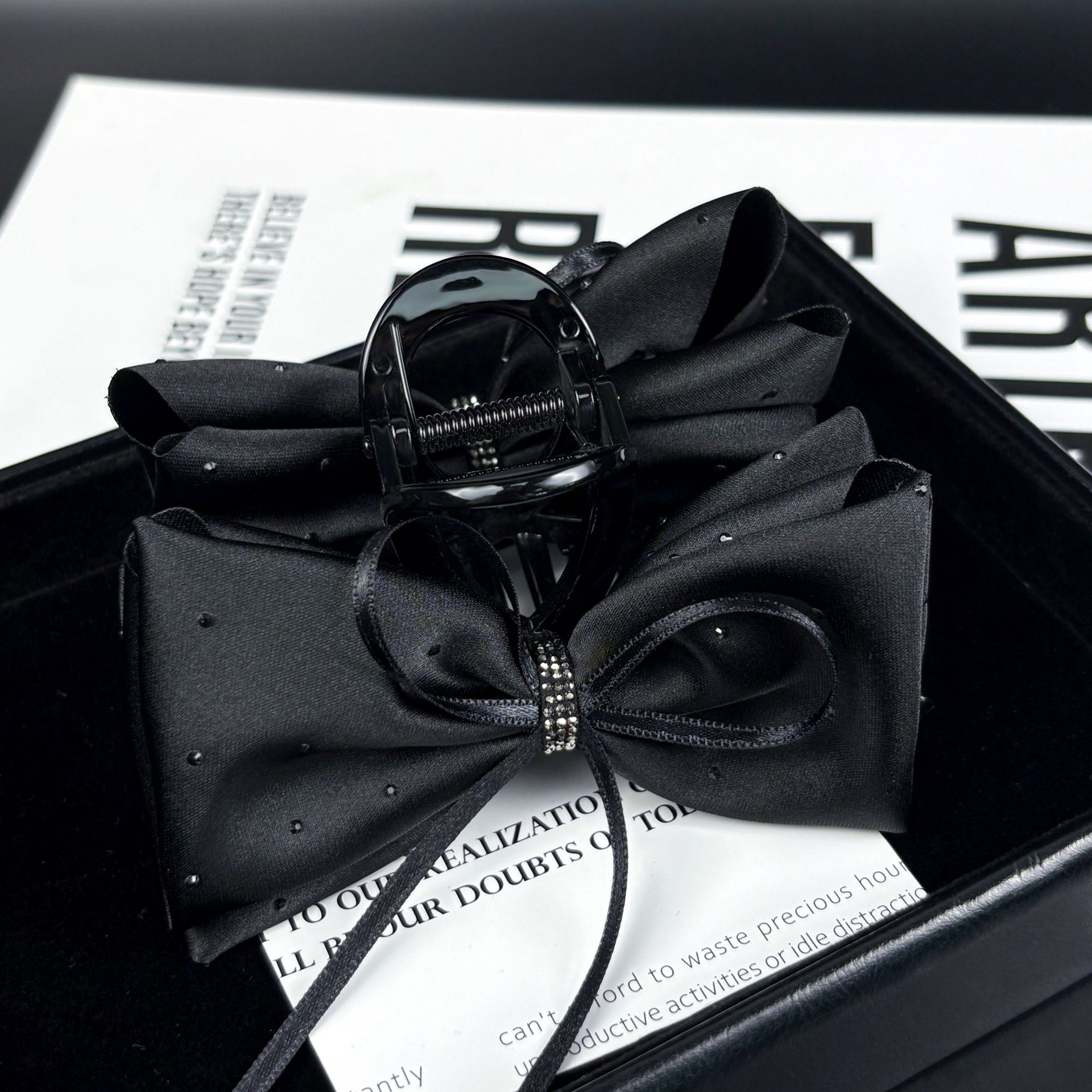 黑色飘带烫钻发夹女后脑勺半扎夹抓夹时尚新款气质感发卡夹子