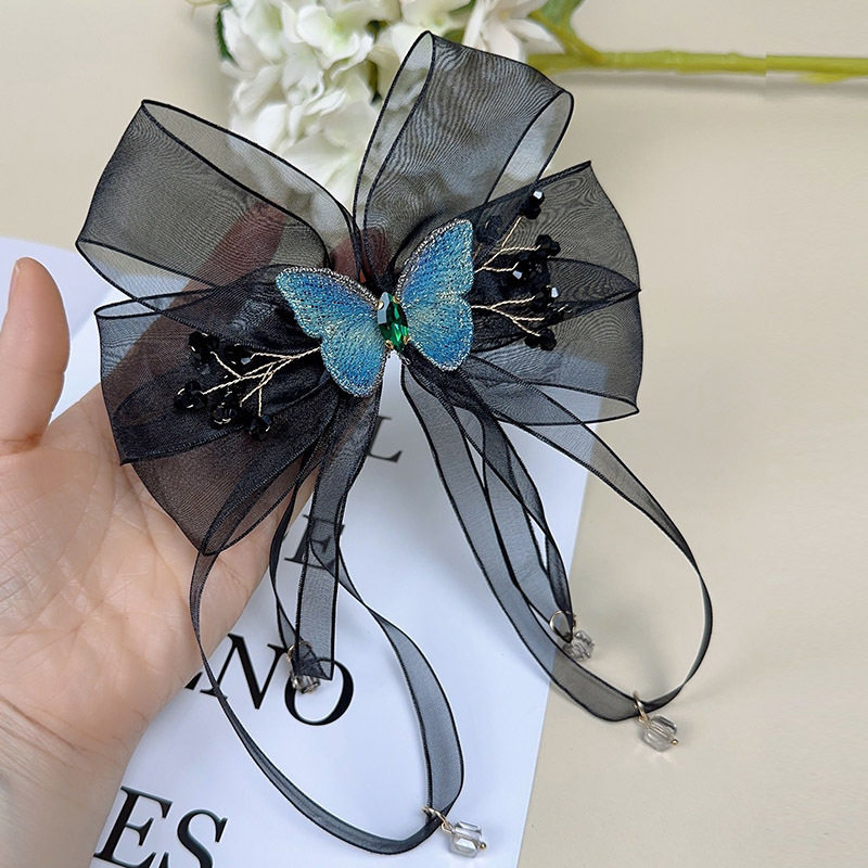 TKTK跨境爆款轻奢时尚蝴蝶结发夹女后脑勺网纱玫瑰一字夹弹簧夹