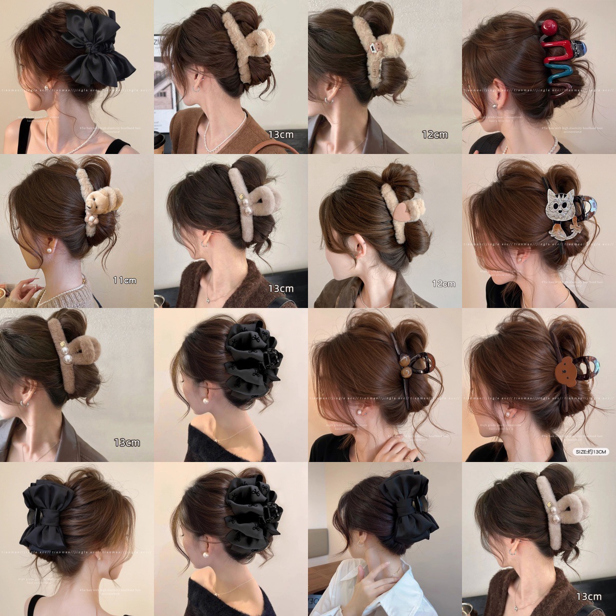 tktk精致感黑色缎面抓夹大号发量多发夹后脑勺盘发鲨鱼夹发卡头饰